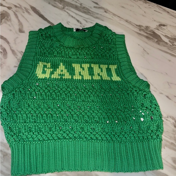 Ganni Sweaters - Green Cotton Rope Vest